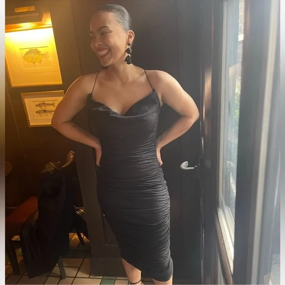 Black cowl neck midi dress. - Picture 3 of 5